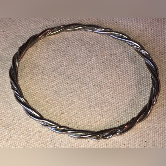 Vintage Handcrafted Nickel Silver Twist Bangle Bracelet fits up to 8” wrist - Picture 3 of 7